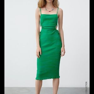 Zara Cutout Midi dress Size S Green